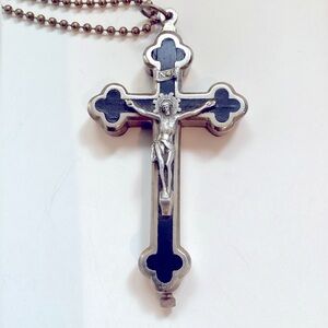 Rare Antique 4” Pectoral Reliquary 8 saints pendant cross marked Germany